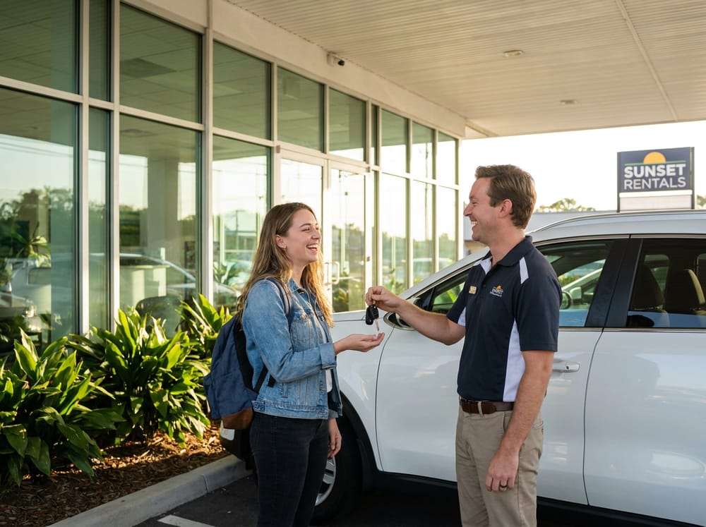 Happy customer collecting car keys