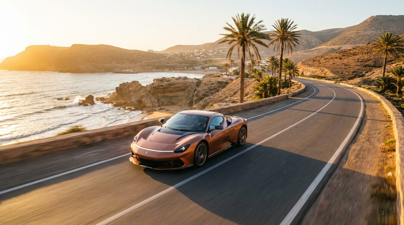 Car on a coastal road near Agadir