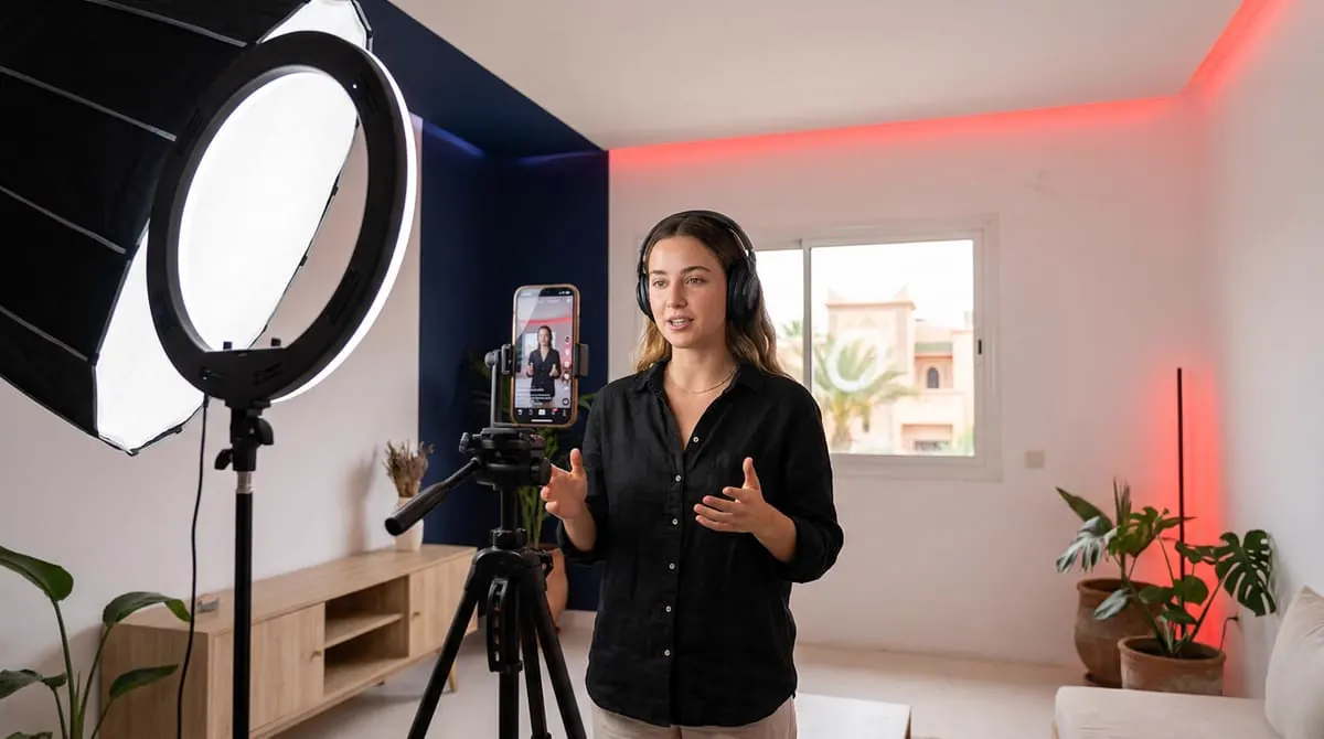 Préparation d’un shooting photo produit dans le studio d’Amana Digital USA à Agadir