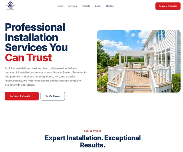 BHS Pro Installations website on desktop, built by Amana Digital USA