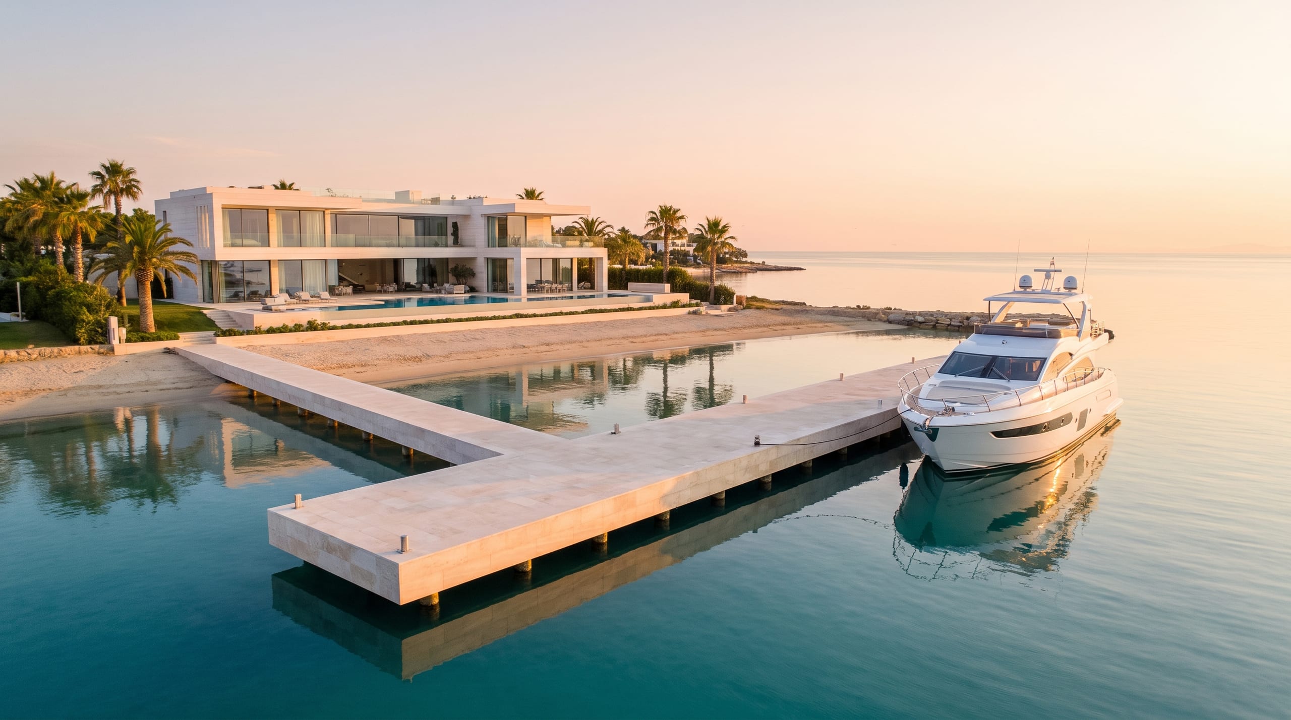 Private dock with moored yacht