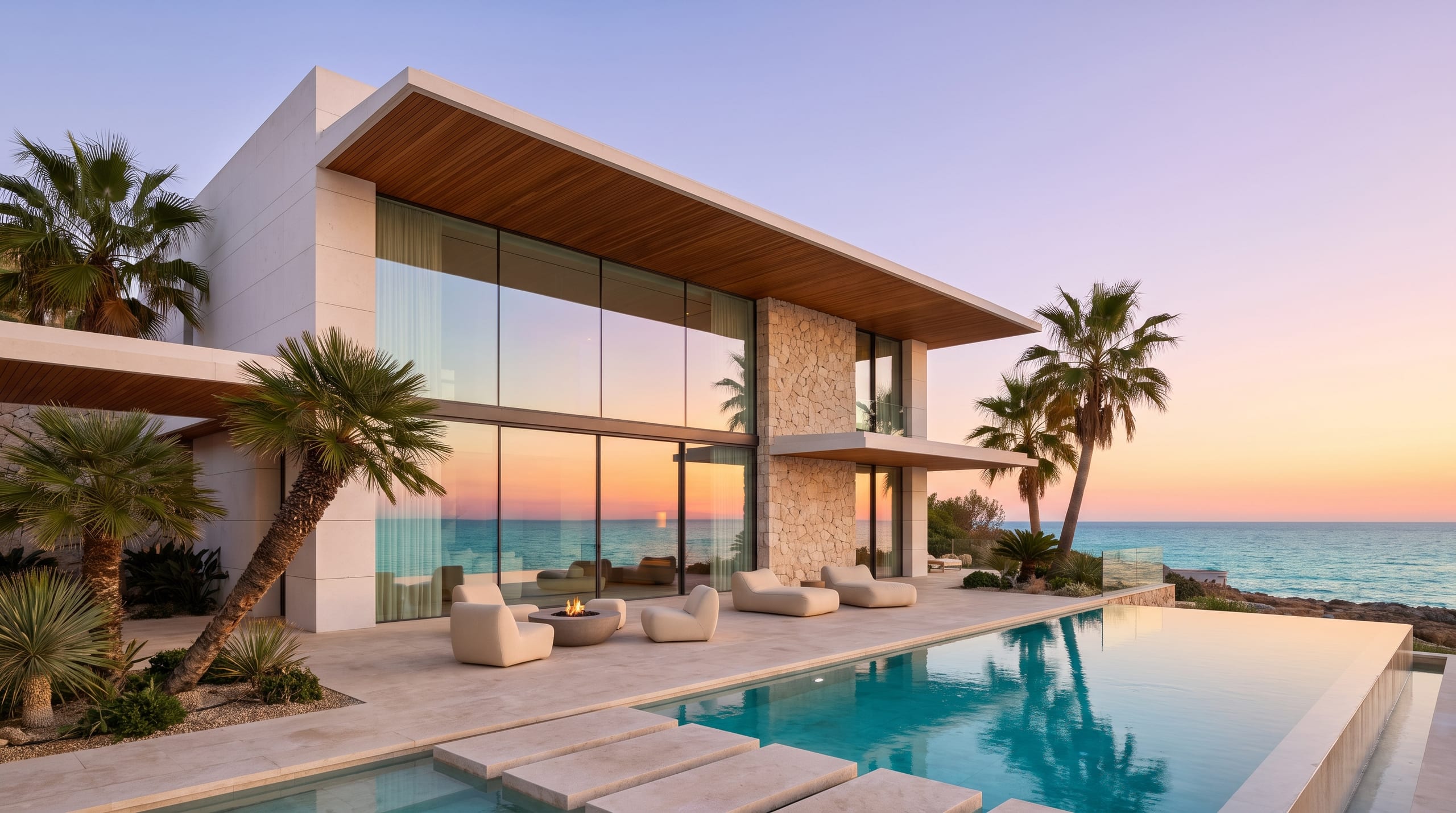 Ocean-facing rear facade and infinity pool